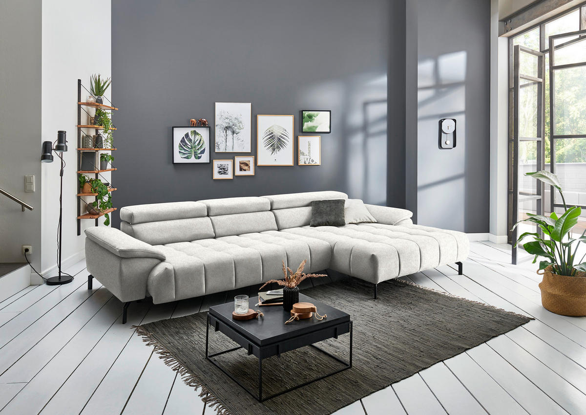 ECKSOFA in Chenille Beige  329/190 cm  - Beige/Schwarz, Design, Textil/Metall (329/190cm) - Beldomo Style