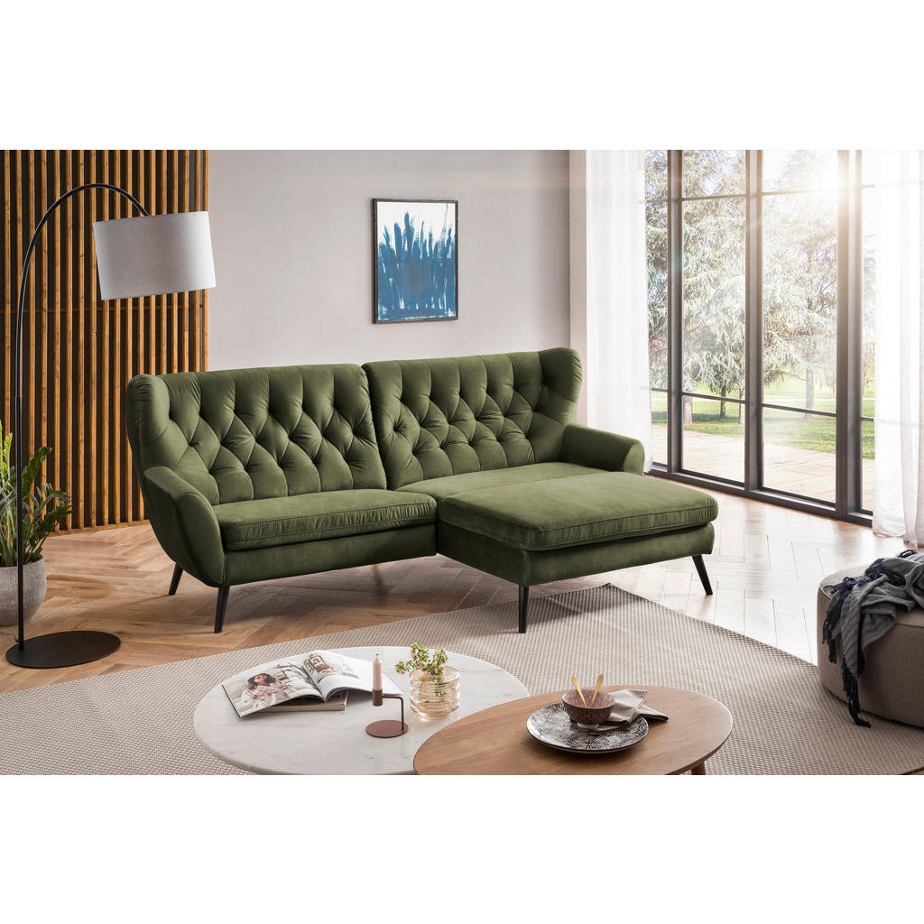 Thumbnail - Stylife Ecksofa, Olivgrün, Textil, Buche, vollmassiv, Uni, 4-Sitzer, Ottomane rechts, L-Form, 237x165 cm, Typenauswahl, ...