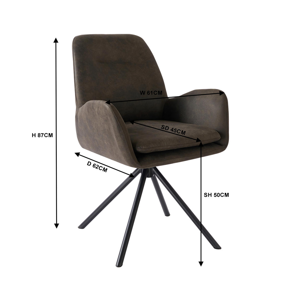 ARMLEHNSTUHL Eisen Webstoff  - Schwarz/Grau, Basics, Textil/Metall (60.5/88/62cm) - MID.YOU