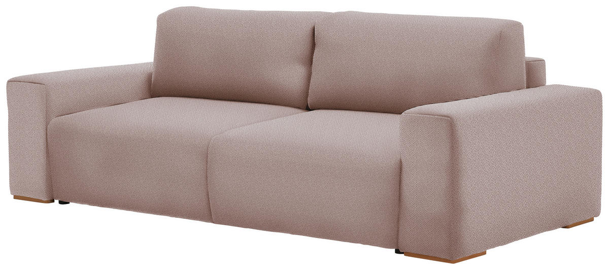 SCHLAFSOFA in Flachgewebe Altrosa  - Buchefarben/Schwarz, Konventionell, Holz/Kunststoff (255/86/123cm) - Livetastic