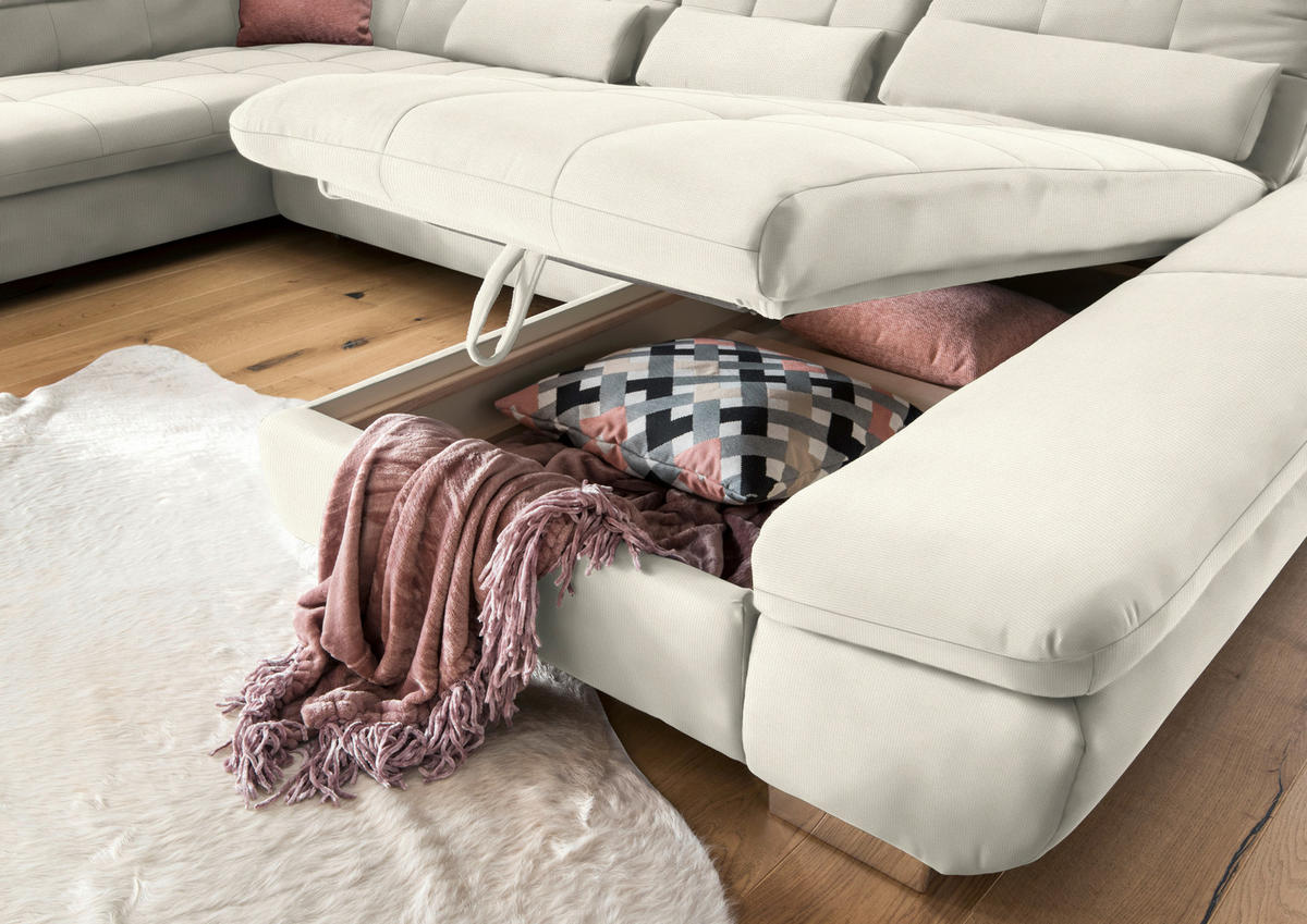 WOHNLANDSCHAFT in Mikrofaser Weiss  - Chromfarben/Weiss, Design, Kunststoff/Textil (211/350/204cm) - Xora