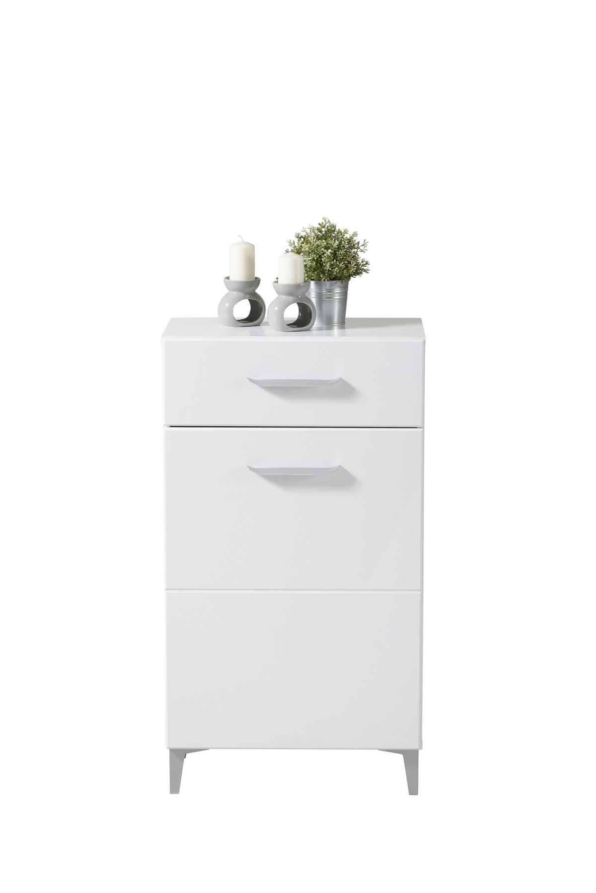 CIPŐSSZEKRÉNY 58/104,5/35 cm  - magasfényű fehér/fehér, Basics, faalapú anyag (58/104,5/35cm) - Xora