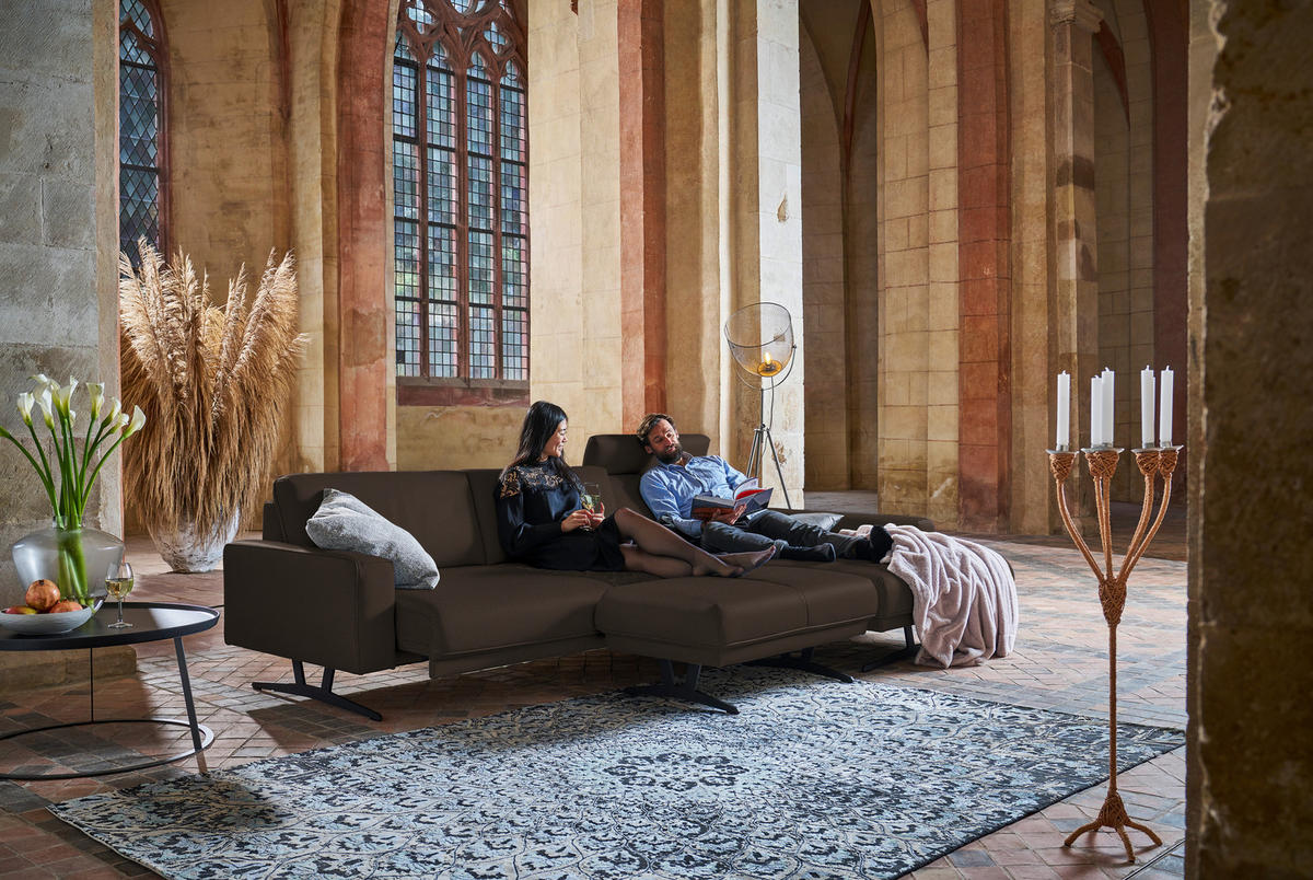 ECKSOFA in Echtleder Dunkelbraun  324/179 cm  - Anthrazit/Dunkelbraun, KONVENTIONELL, Leder/Metall (324/179cm) - Johann Jakob