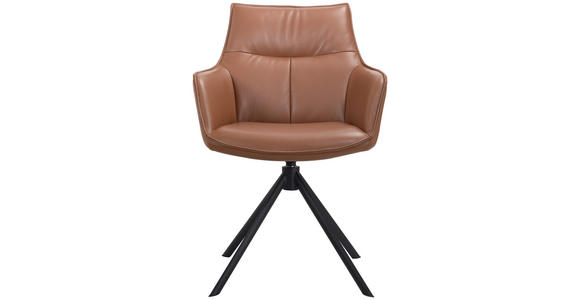 ARMLEHNSTUHL in Eisen Echtleder pigmentiert - Cognac/Schwarz, Design, Leder/Metall (60/89/63,5cm) - Novel