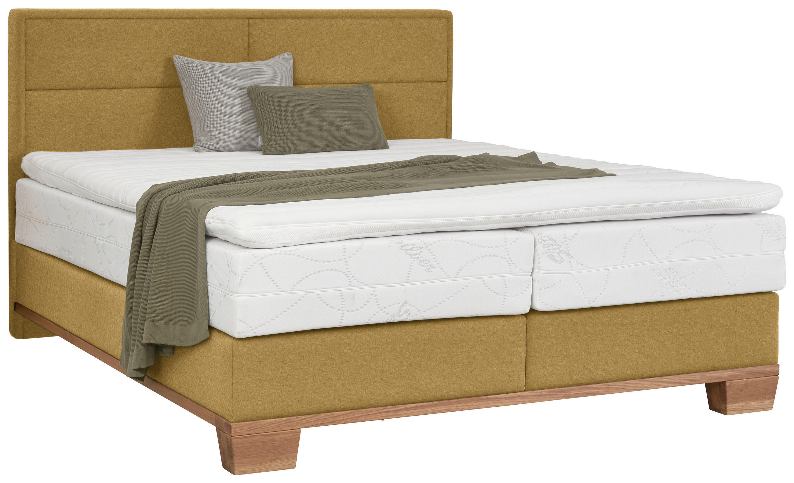 BOXSPRINGBETT 200/200 cm  in Eichefarben, Olivgrün  - Eichefarben/Olivgrün, Natur, Holz/Textil (200/200cm) - Valnatura