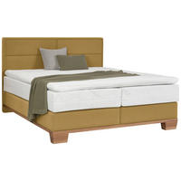 BOXSPRINGBETT 180/200 cm,  in Eichefarben, Olivgrün, Matratze, Topper, unterschiedliche Matratzenhärtegrade je Bettseite, H3 + H4 = fest + sehr fest  - Eichefarben/Olivgrün, Natur, Holz/Textil (180/200cm) - Valnatura