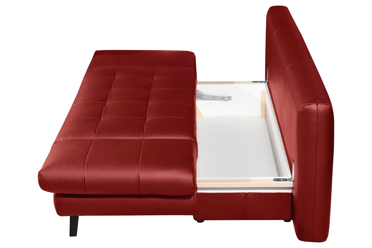 SCHLAFSOFA in Echtleder Rot  - Rot/Schwarz, Design, Leder/Metall (209/94/94cm) - Novel