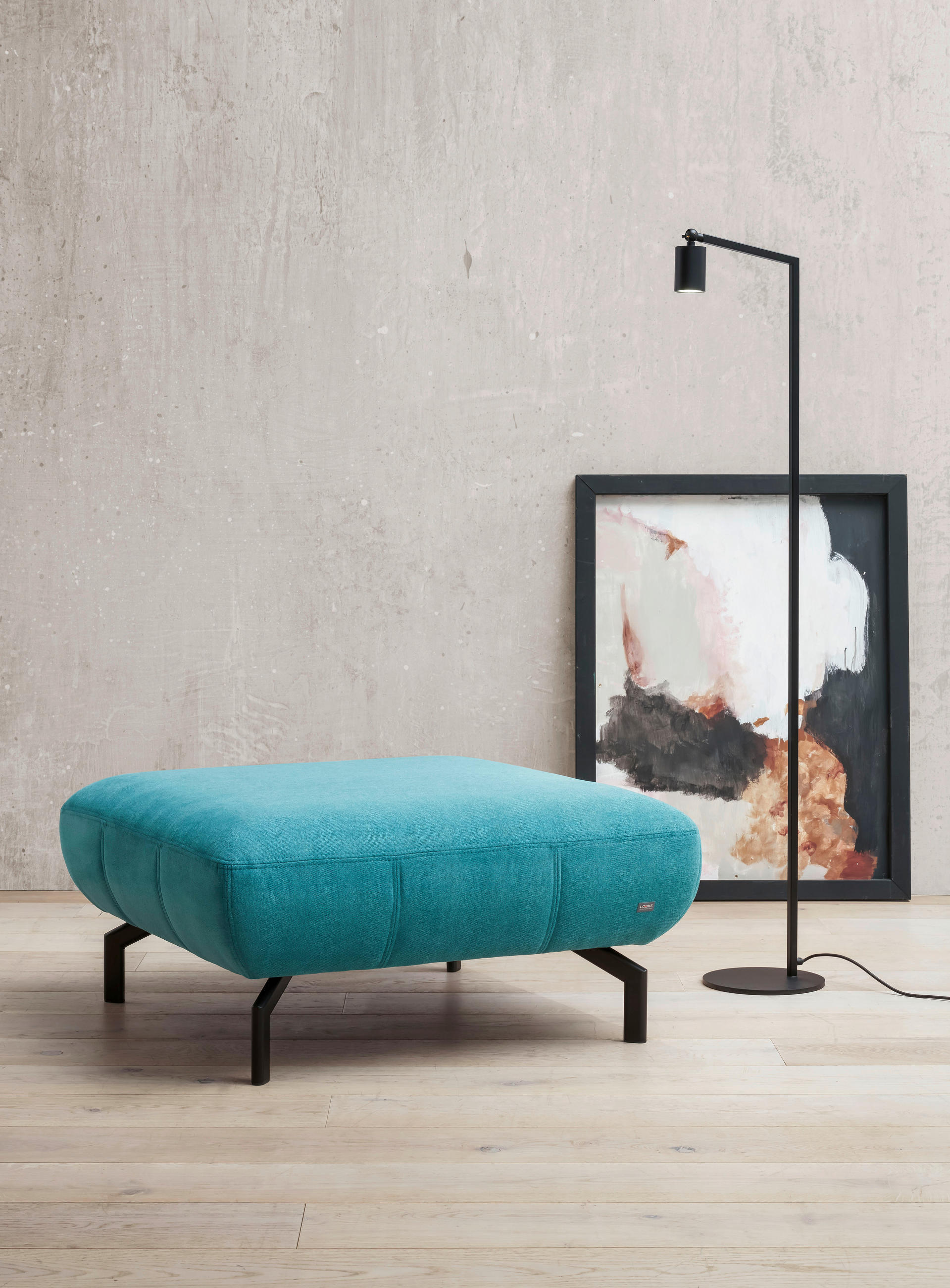 HOCKER Webstoff Türkis  - Türkis/Schwarz, Design, Textil/Metall (83/44/83cm) - LOOKS by W.Joop