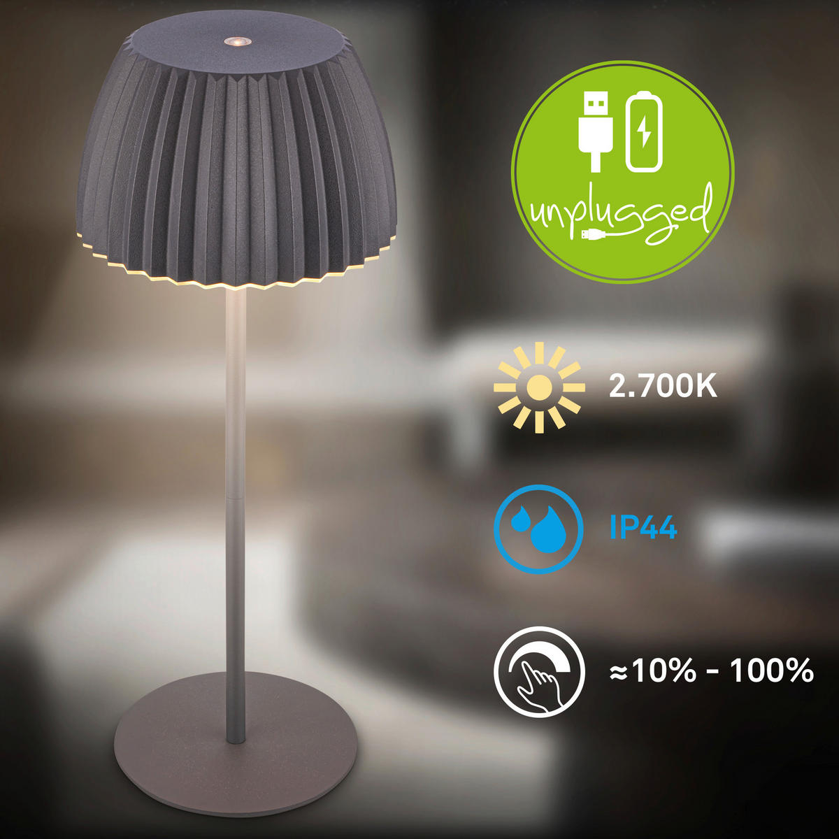 AKKU-TISCHLEUCHTE 14,5/36,5 cm  - Schwarz, Basics, Kunststoff/Metall (14,5/36,5cm)