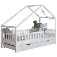HAUSBETT Absturzsicherung, Matratze, Rollrost, Bettschublade 120/200 cm  - Weiß/Naturfarben, MODERN, Holz/Textil (120/200cm) - MID.YOU