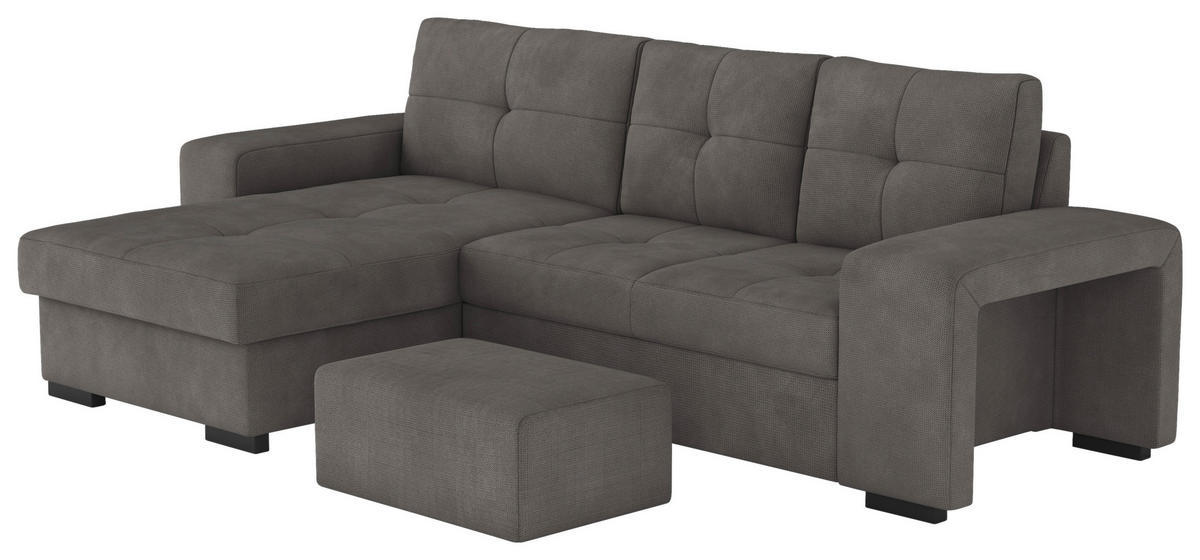 ECKSCHLAFSOFA in Mikrofaser Dunkelgrau  - Dunkelgrau/Schwarz, Modern, Kunststoff/Textil (156/268cm) - MID.YOU