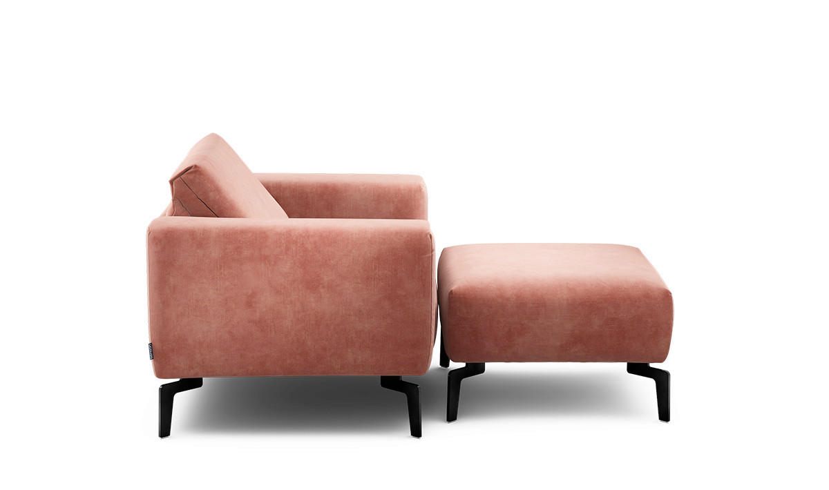 Sessel inkl. Hocker Samt    - Schwarz/Rosa, Design, Textil/Metall (110/85/86-94cm) - SENSOO