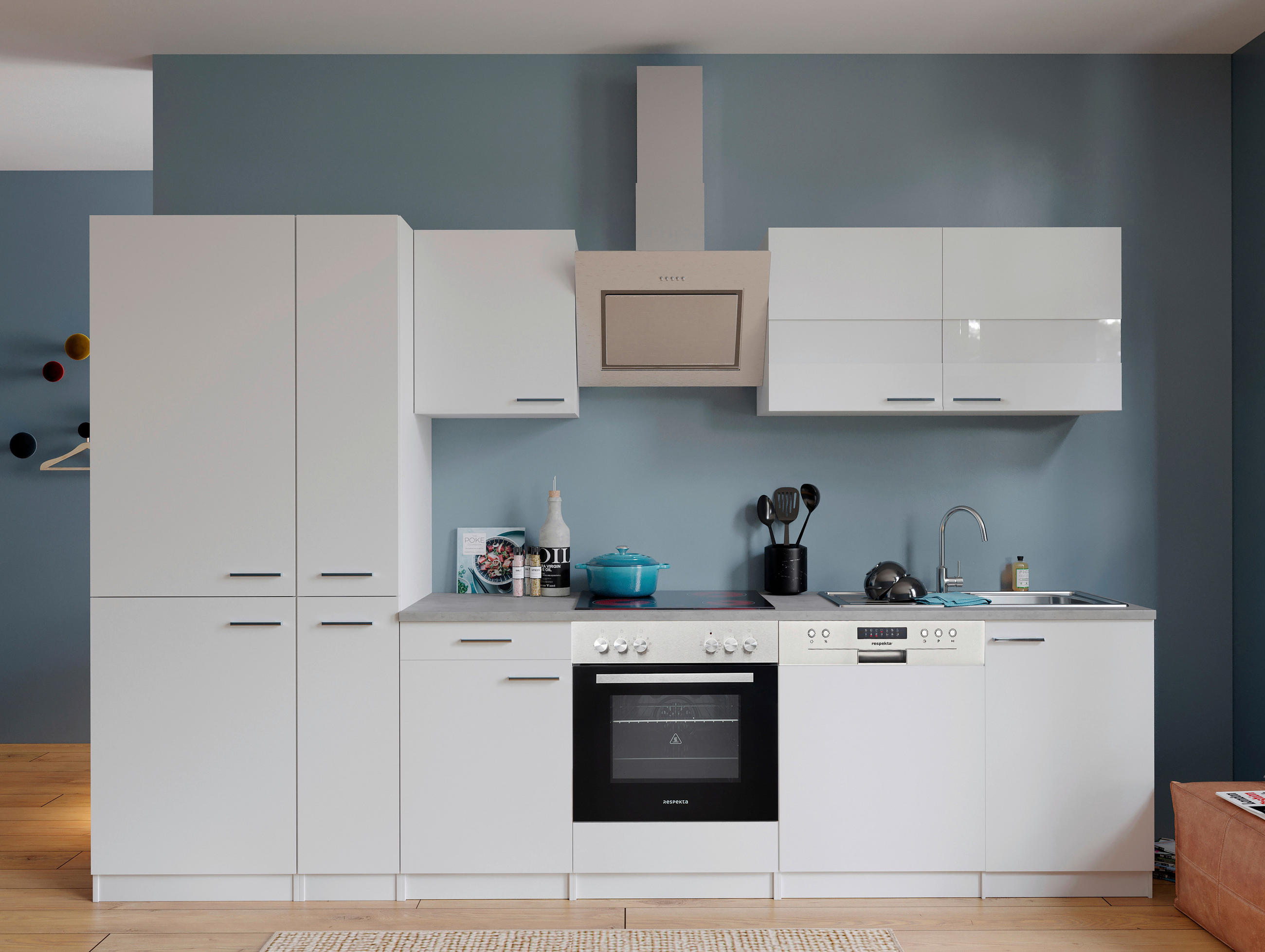 KÜCHENBLOCK 310 cm   in Weiß  - Edelstahlfarben/Graphitfarben, Basics, Holzwerkstoff/Metall (310cm) - Respekta