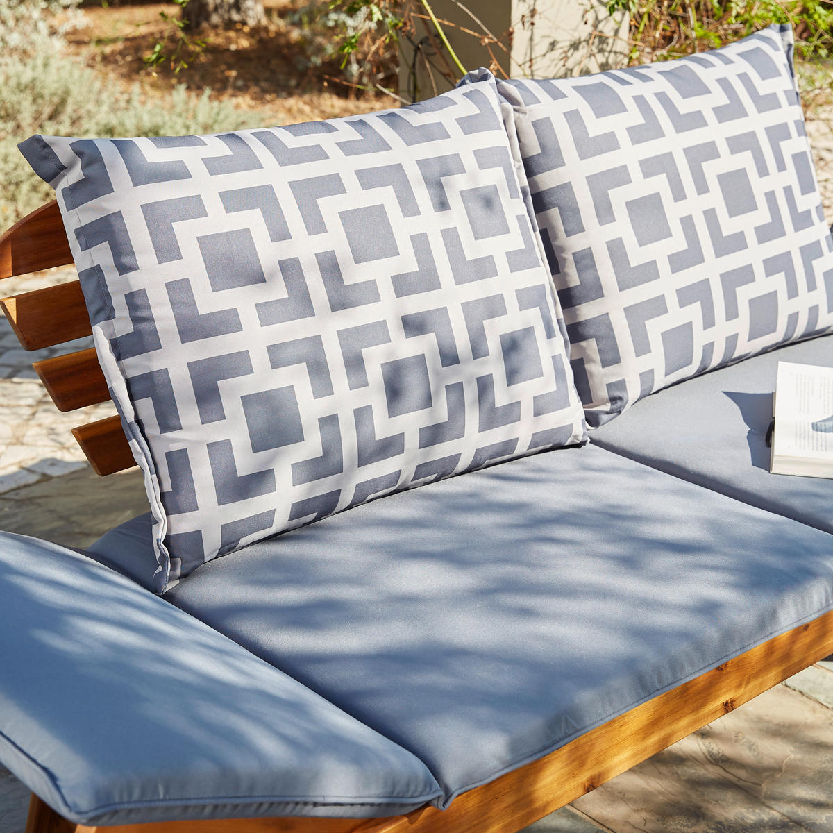 GARTENBANK 75/190/67 cm Akazie   - Grau/Akaziefarben, Design, Holz/Textil (75/190/67cm) - Ambia Garden