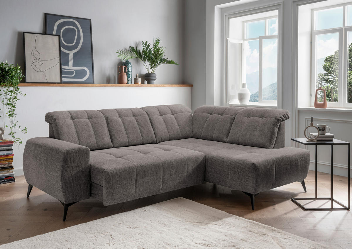ECKSOFA in Chenille Graubraun  - Graubraun/Schwarz, Modern, Textil/Metall (261/200cm) - Livetastic