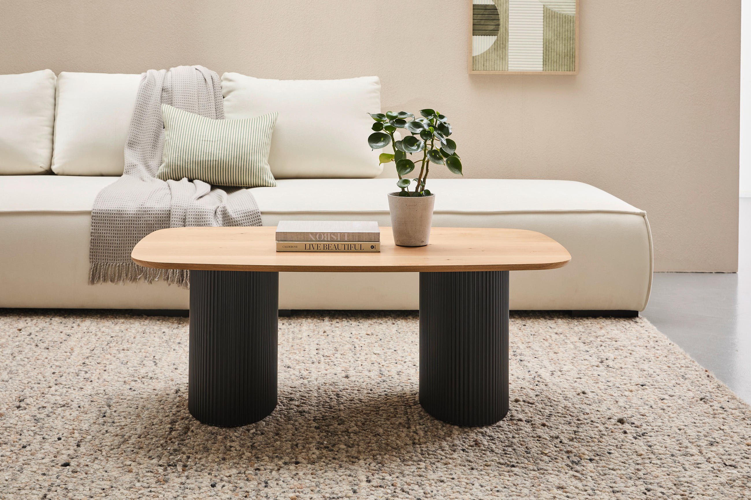 COUCHTISCH Eiche furniert 120/70/45 cm rechteckig Schwarz, Eichefarben  - Eichefarben/Schwarz, Design, Holz/Holzwerkstoff (120/70/45cm) - Stylife