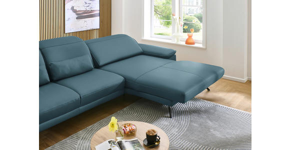 ECKSOFA in Echtleder Blau  - Blau/Schwarz, Design, Leder/Metall (332/193cm) - Dieter Knoll