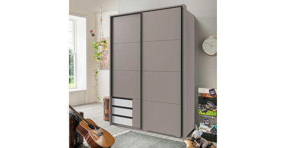 SCHWEBETÜRENSCHRANK  in Grau, Weiß, Sahara  - Schwarz/Weiß, Design, Holzwerkstoff/Metall (135/198/65cm) - Carryhome