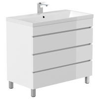 UMIVAL. ENOTA Z UMIVALNIKOM  - bela/visoki sijaj, Basics, kamen/kovina (90cm) - MID.YOU