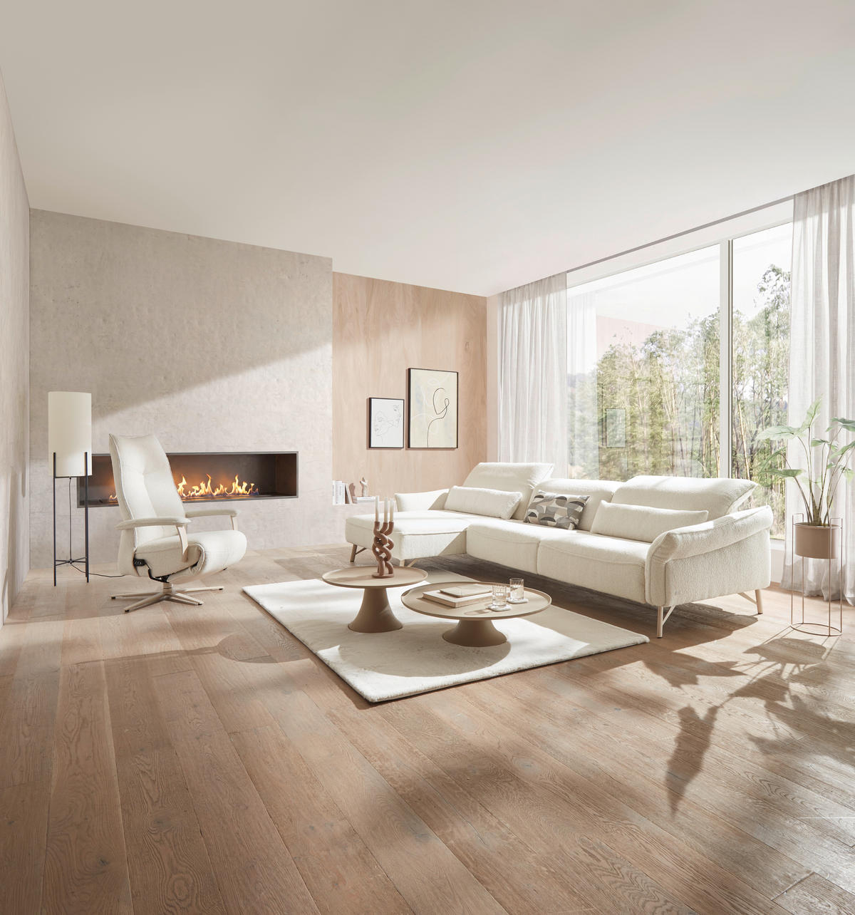 ECKSOFA Creme Chenille Rücken echt  - Beige/Creme, Design, Textil/Metall (165/329cm) - Johann Jakob