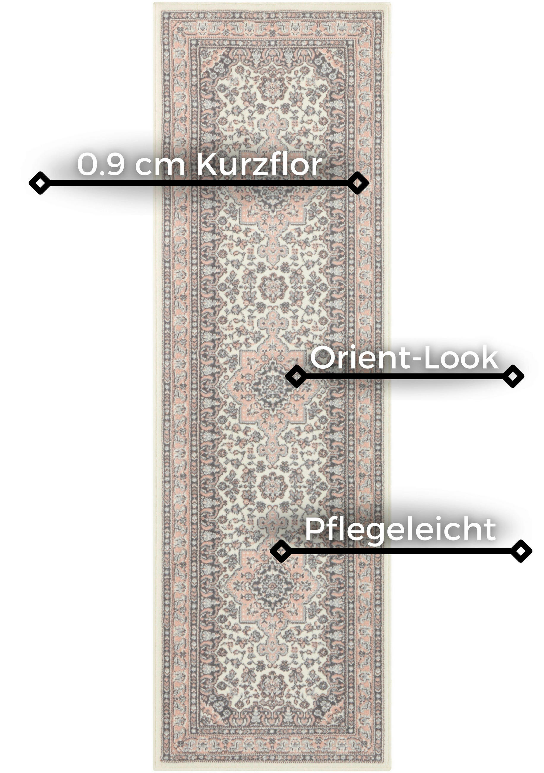 LÄUFER 80/250 cm Mirkan  - Hellrosa/Creme, Basics, Kunststoff/Textil (80/250cm) - Hanse Home