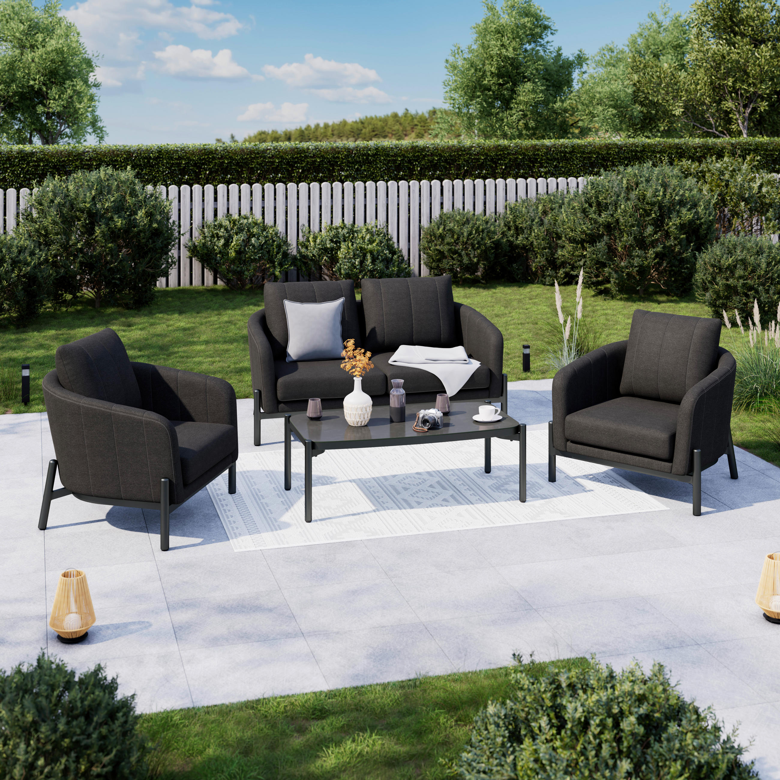LOUNGE GARNITÚRA 4 részes    - antracit, Modern, Üveg/textil - Ambia Garden