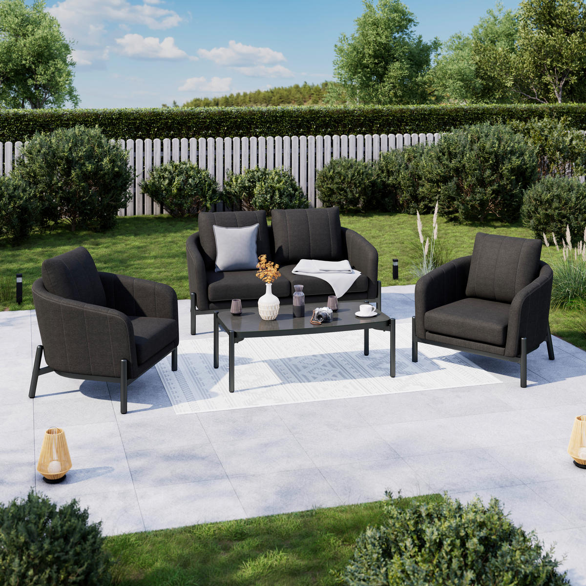 LOUNGEGARNITUR 4-teilig    - Anthrazit, Modern, Glas/Textil - Ambia Garden