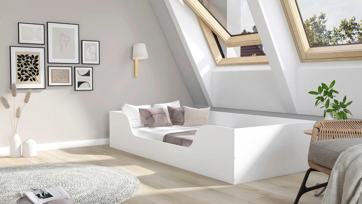 BODENBETT Weiß  - Naturfarben/Weiß, Basics, Holz (90/200cm) - MID.YOU