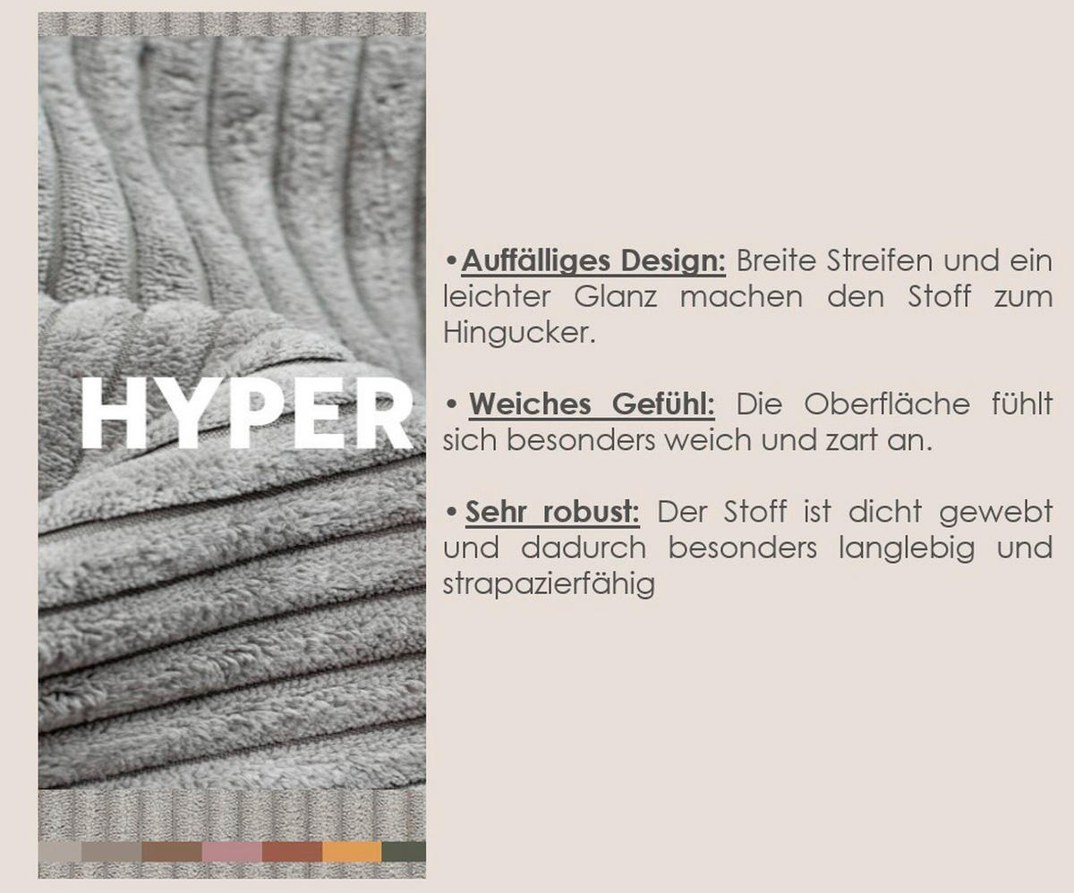 WOHNLANDSCHAFT Grau Cord  - Buchefarben/Grau, MODERN, Holz/Textil (161/306/161cm) - Trendmanufaktur