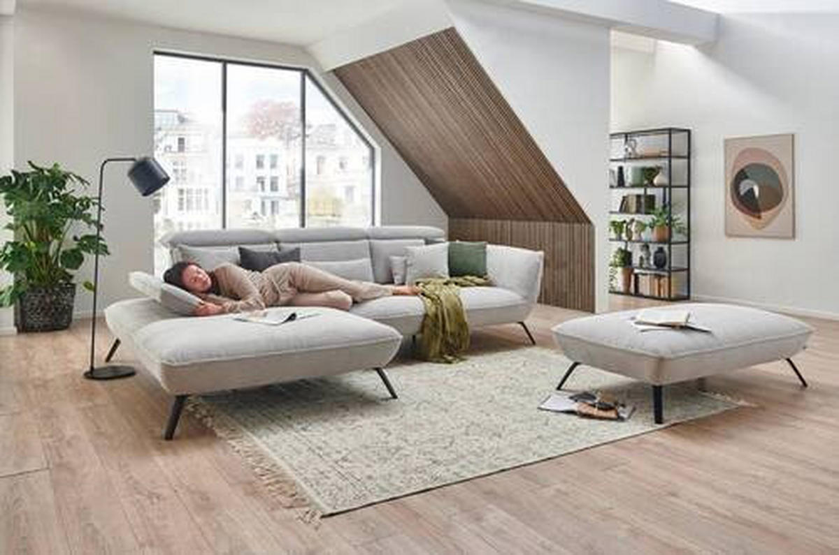 ECKSOFA in Cord Hellgrau  - Hellgrau/Schwarz, Design, Textil/Metall (301/202cm) - Moderano