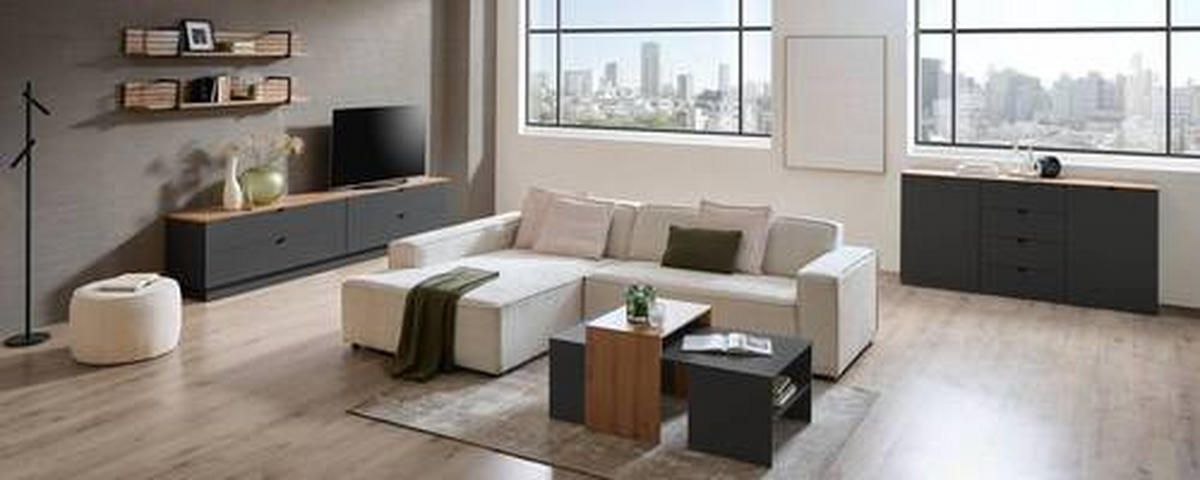 TV-ELEM 140/62/44 cm  - grafitszürke/fekete, Modern, faalapú anyag/fém (140/62/44cm) - Hom`in