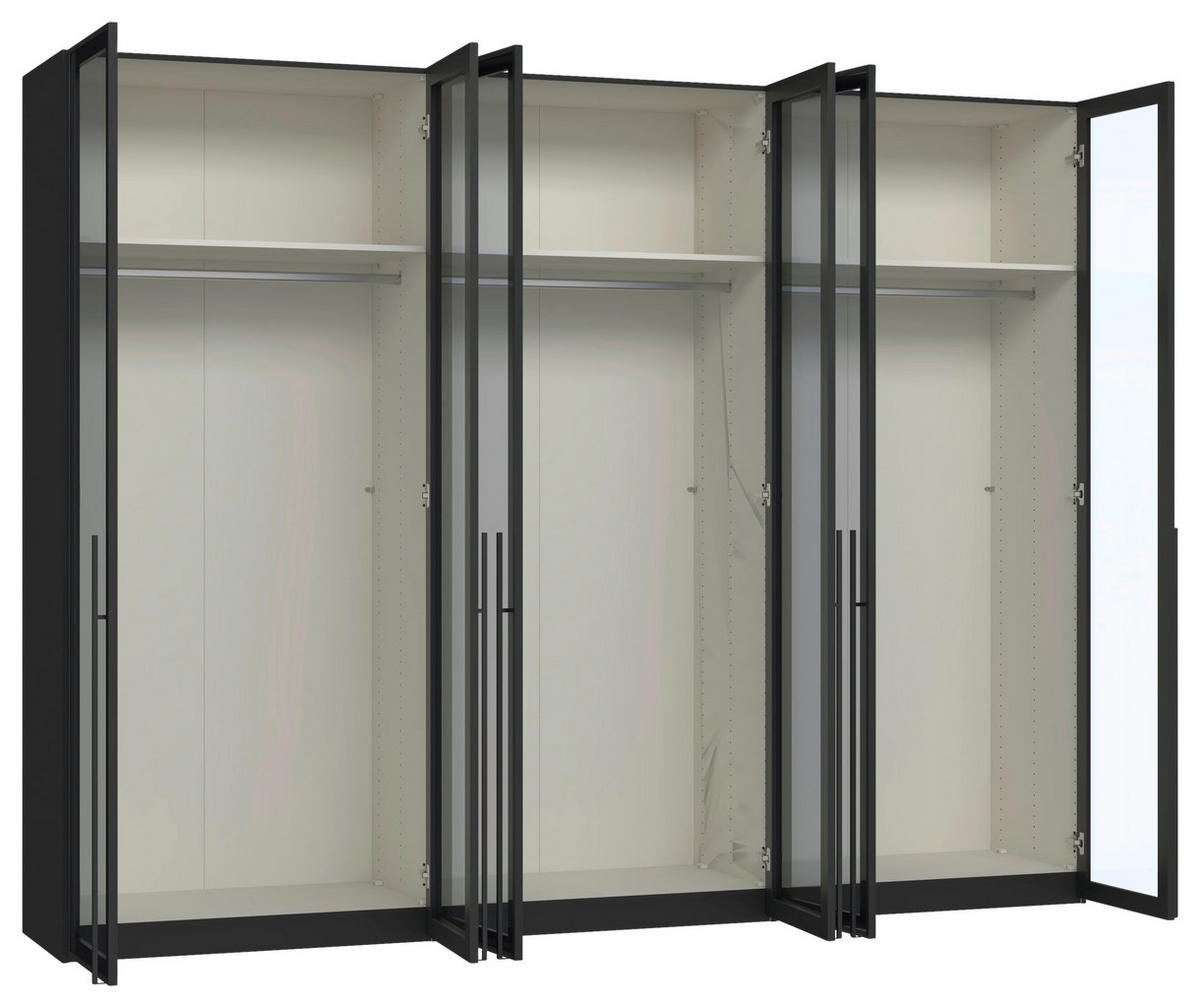 DREHTÜRENSCHRANK 303/236/59 cm,  in Schwarz, 6-türig  - Schwarz, Design, Glas/Holzwerkstoff (303/236/59cm) - Jutzler