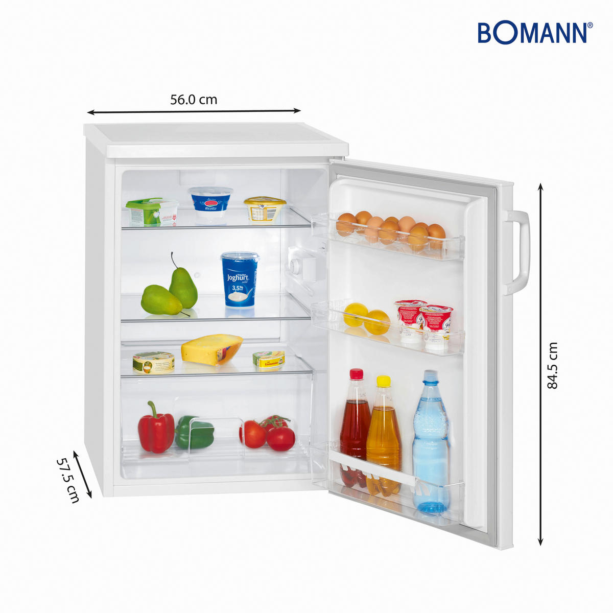 KÜHLSCHRANK 56/84,5/57,5 cm VS 2195.1 WEIß 56CM D 133L  - Weiß, KONVENTIONELL, Kunststoff/Metall (56/84,5/57,5cm) - Bomann