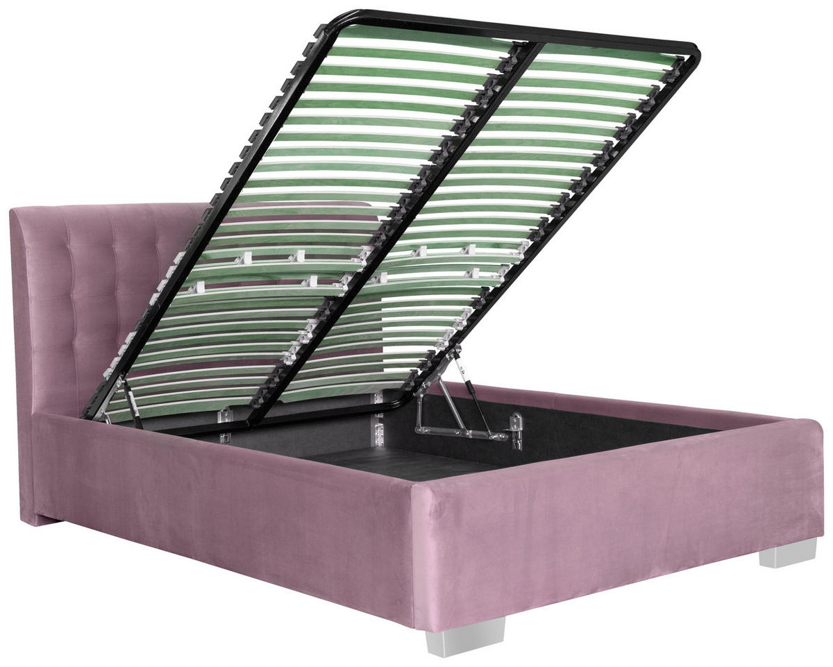 Pat Tapițat 140x200 Cm, roz - culoare crom/roz, Design, plastic/lemn (150/108/221cm) - Carryhome