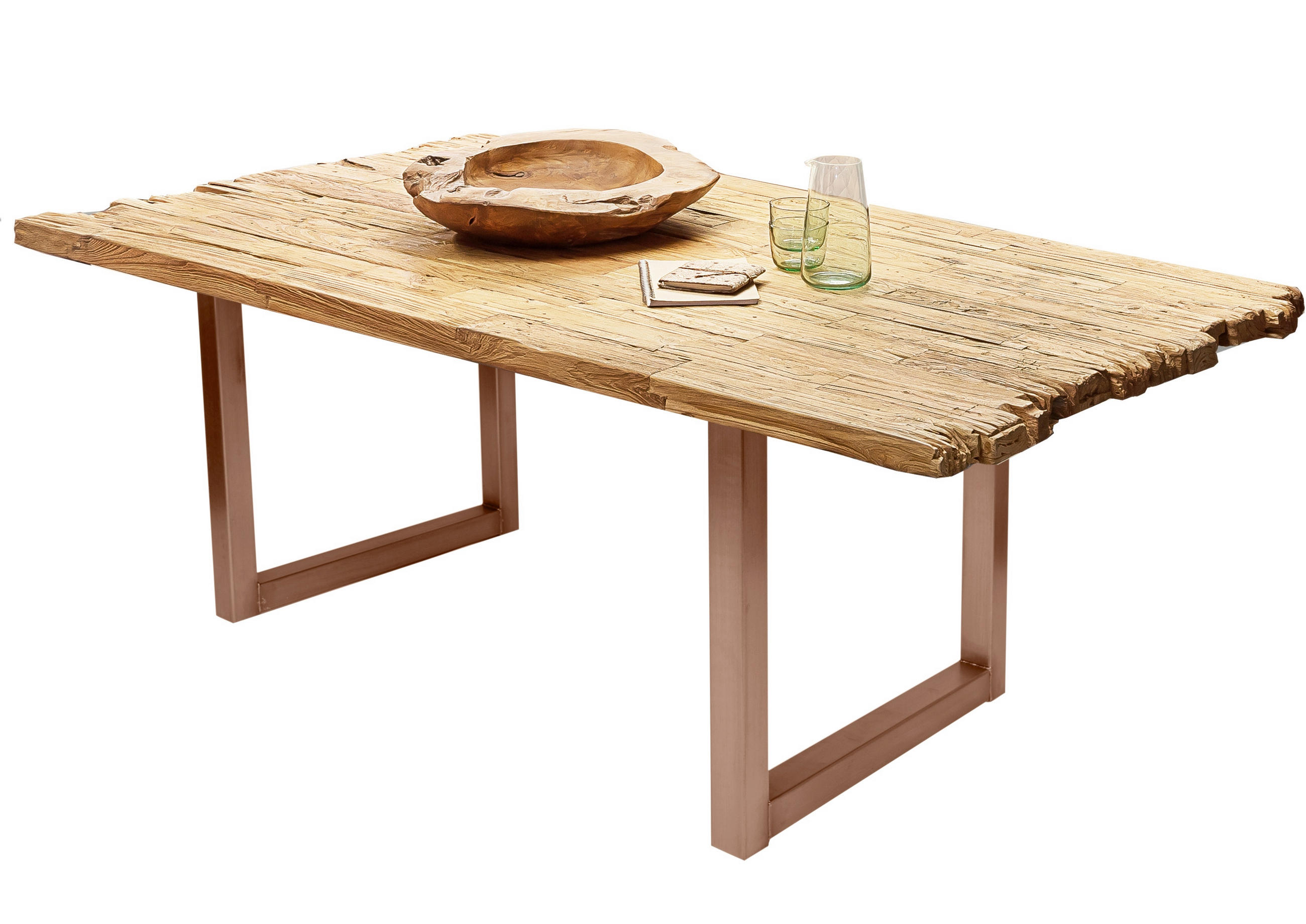 ESSTISCH 220/100/75,5 cm Echtholz  Holz, Metall rechteckig Braun, Naturfarben  - Braun/Naturfarben, MODERN, Holz/Metall (220/100/75,5cm) - MID.YOU