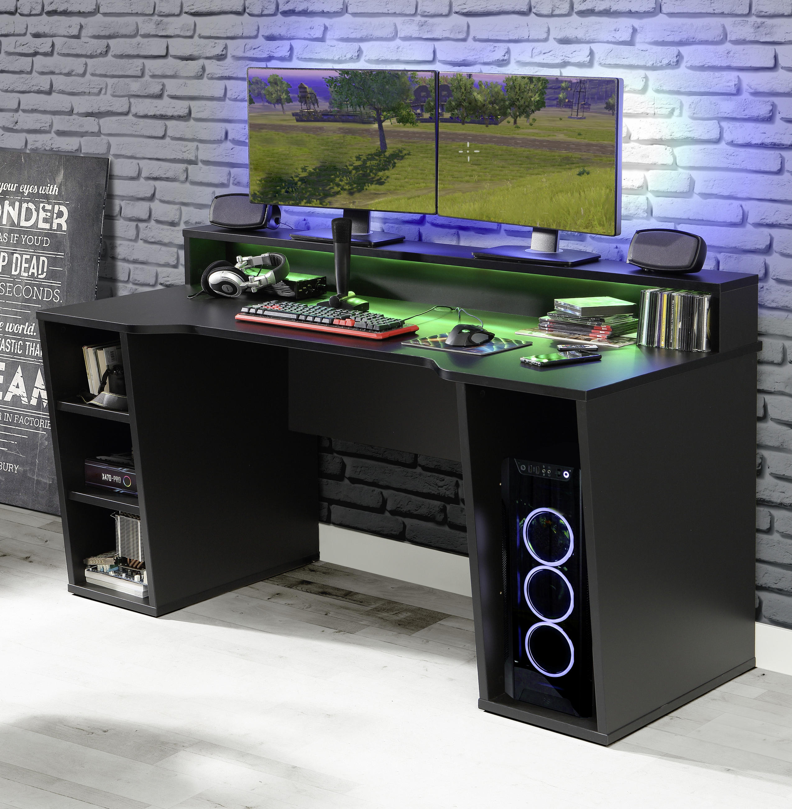 GAMINGTISCH Schwarz - Schwarz, MODERN, Holzwerkstoff/Kunststoff (160/72/91cm) - MID.YOU