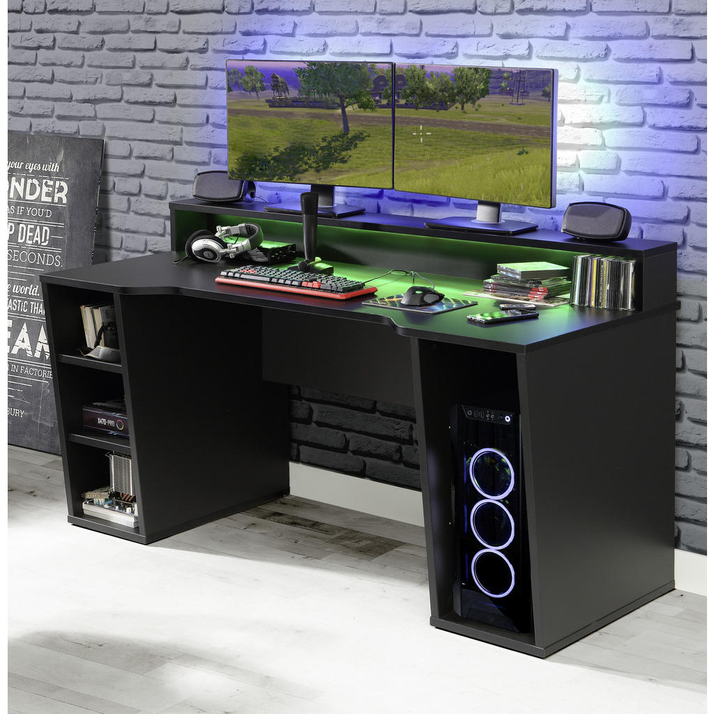 Thumbnail - Mid.you Gamingtisch, Schwarz, Metall, Kunststoff, Holzwerkstoff, rechteckig, 72x91x160 cm, Stauraum, Arbeitszimmer, Schr...