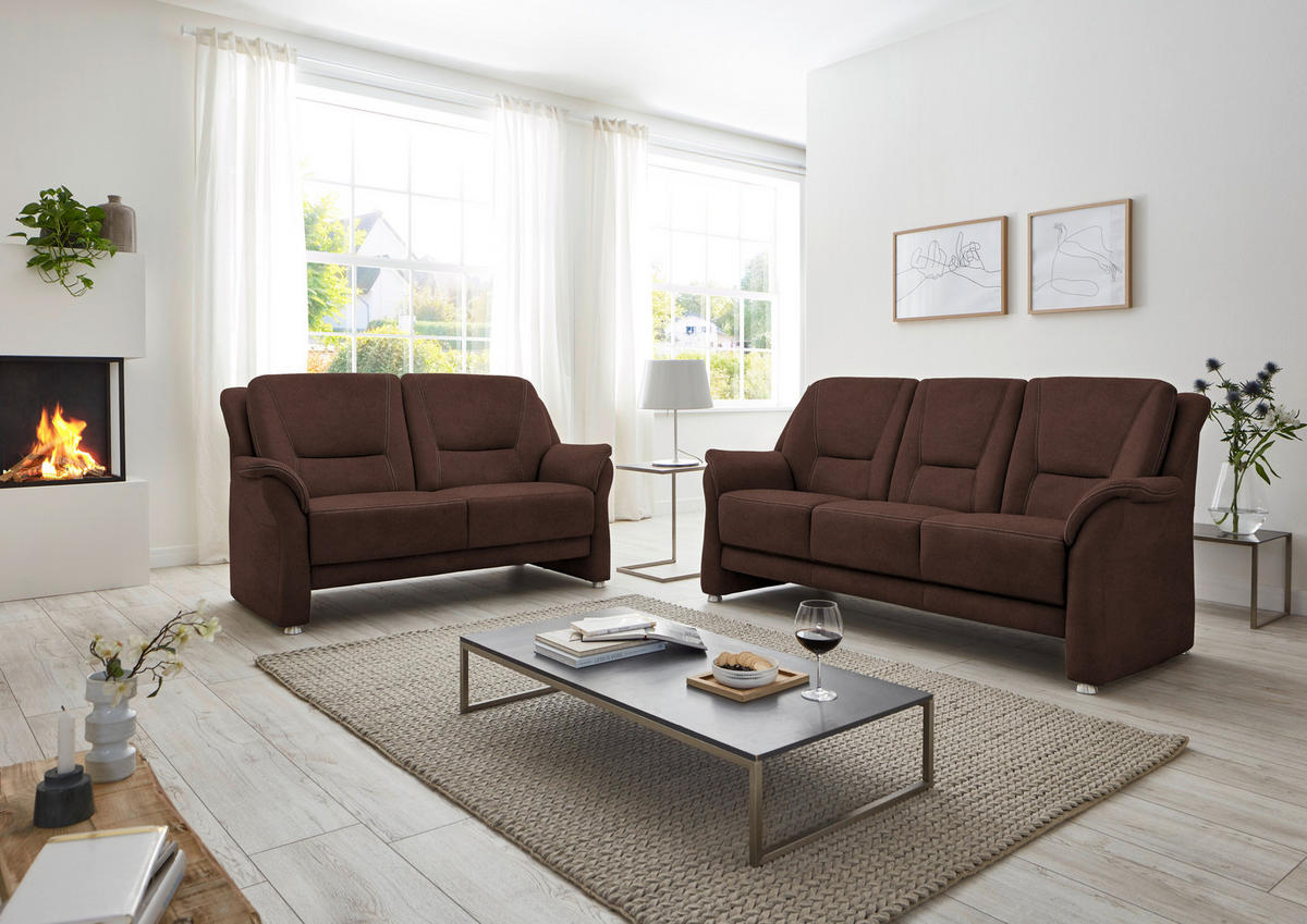 3-SITZER-SOFA Mikrofaser Braun  - Beige/Alufarben, Konventionell, Textil/Metall (198/100/89cm) - Beldomo Comfort