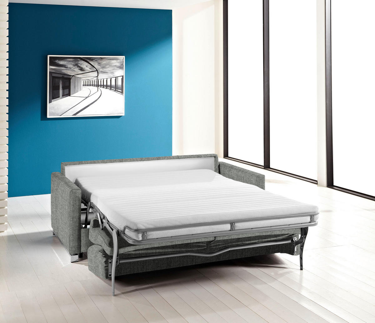 SCHLAFSOFA in Textil Grau  - Chromfarben/Grau, Design, Textil/Metall (185/84/100cm) - Bali
