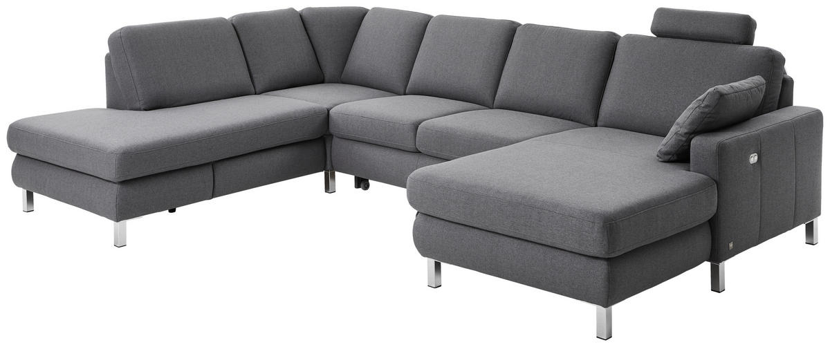 WOHNLANDSCHAFT Dunkelgrau Flachgewebe  - Chromfarben/Dunkelgrau, Design, Textil (219/313/165cm) - Musterring