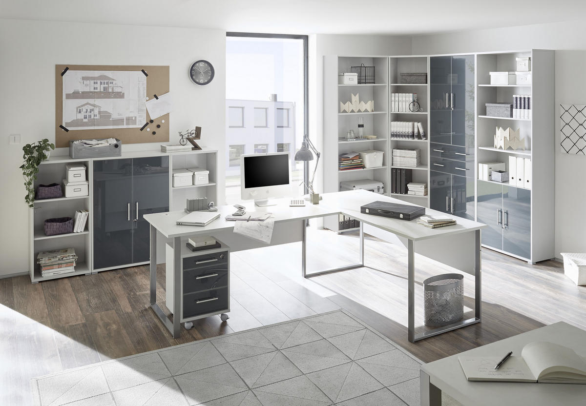 AKTENSCHRANK Graphitfarben, Hellgrau  - Hellgrau/Graphitfarben, Design, Glas/Holzwerkstoff (79/220/35cm) - Livetastic