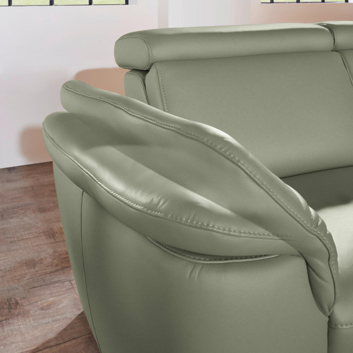 ECKSOFA in Echtleder Grün  - Alufarben/Grün, Design, Leder/Metall (271/239cm) - Cantus
