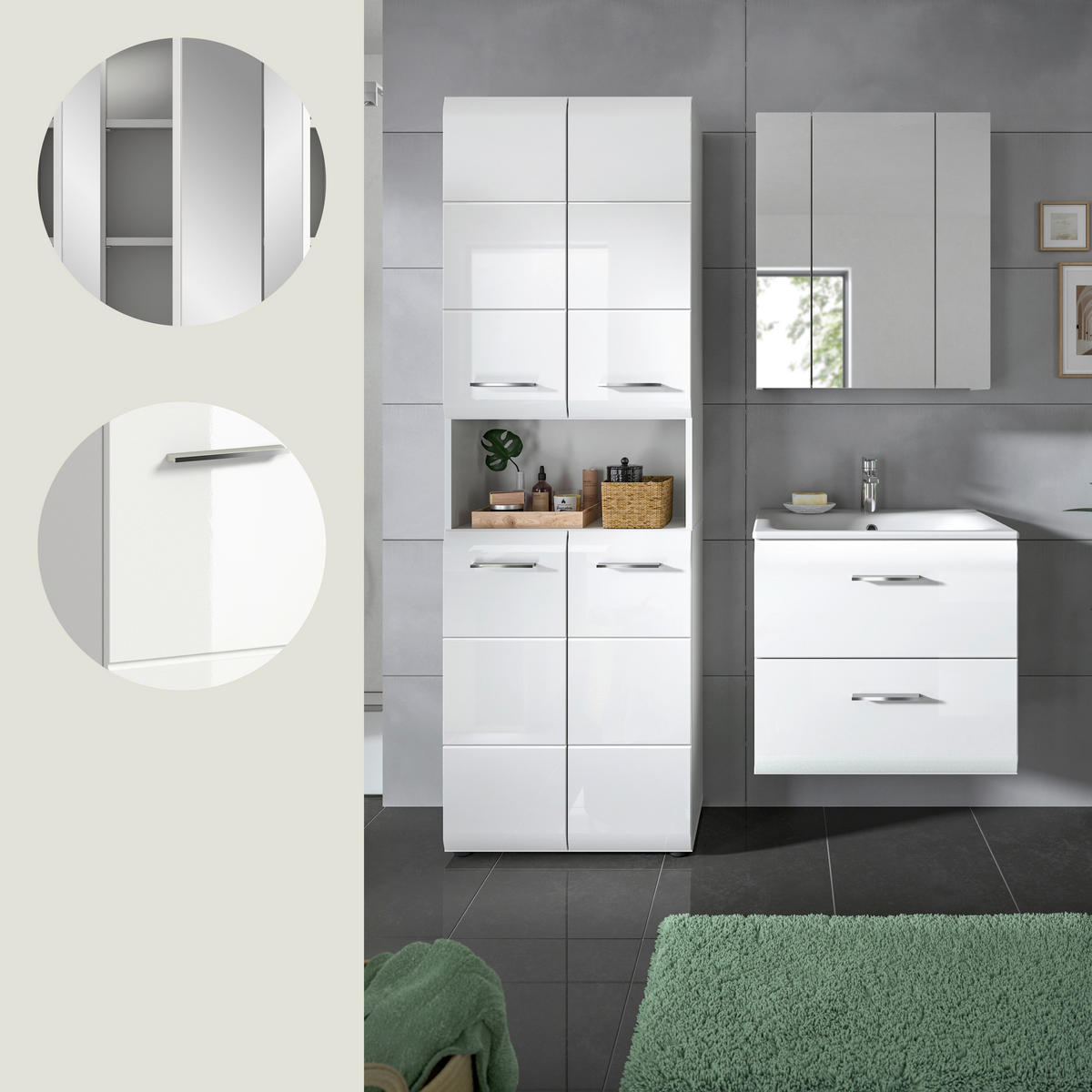 BADEZIMMER 4-teilig  in 120 cm  - Weiß Hochglanz/Silberfarben, MODERN, Keramik/Holzwerkstoff (120cm) - MID.YOU