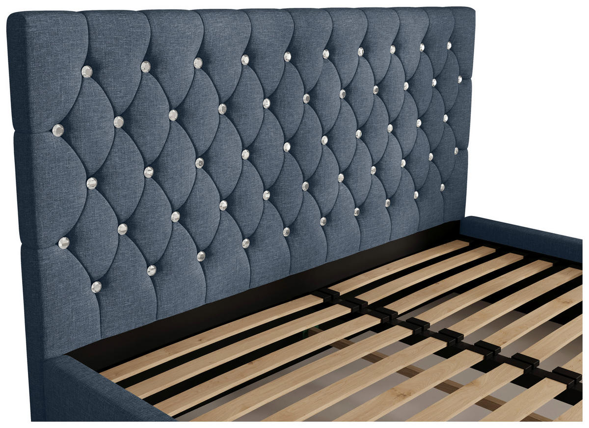 POLSTERBETT 200/200 cm,  in Dunkelblau, gepolstertes Kopfteil, Lattenrost, Bettkasten,  - Chromfarben/Schwarz, MODERN, Holz/Kunststoff (200/200cm) - Chameo