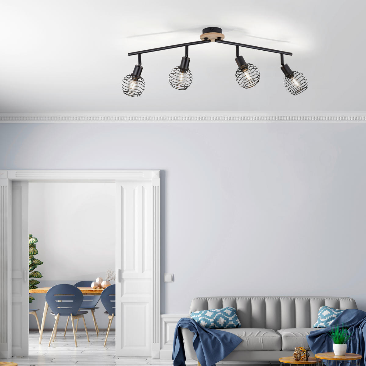 DECKENLEUCHTE Eugen 92/87/24 cm   - Schwarz, Natur, Holz/Kunststoff (92/87/24cm)