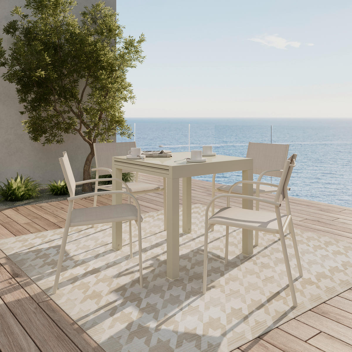 BALKONTISCH - Beige, Modern, Glas/Metall (160/80/75/80cm) - Ambia Garden