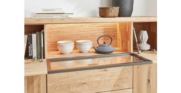 HIGHBOARD Eichefarben, Dunkelgrau 148/106/37 cm - Wildeiche/Dunkelgrau, Design, Glas/Holz (148/106/37cm) - Valnatura