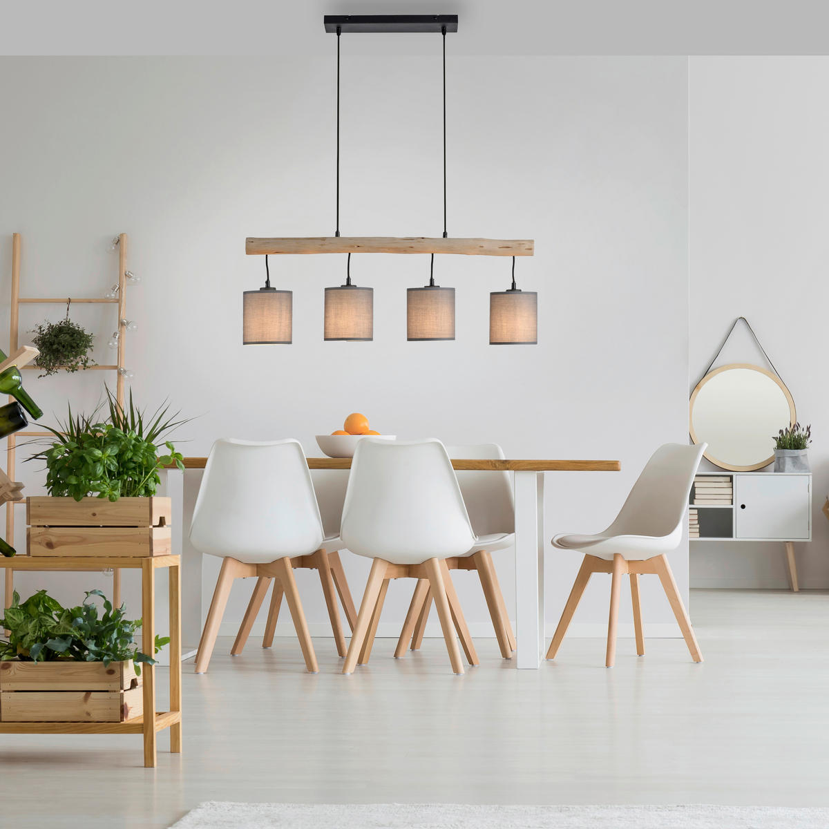 PENDELLEUCHTE Tribu 82,5/13,5/60-120 cm   - Taupe/Schwarz, Natur, Holz/Kunststoff (82,5/13,5/60-120cm)