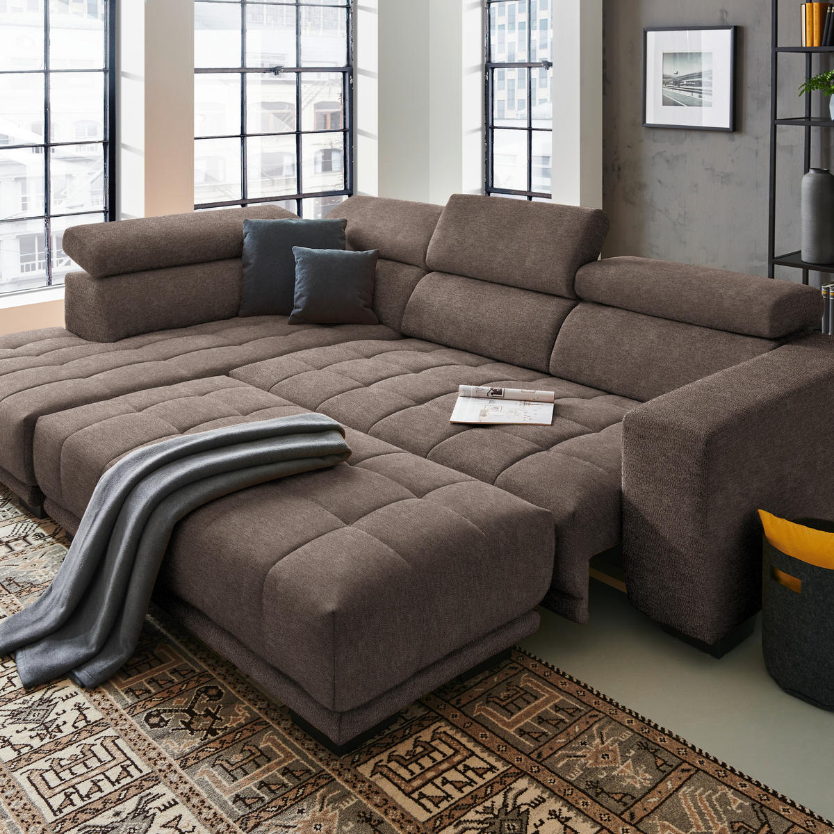 ECKSOFA in Mikrofaser Hellbraun  - Hellbraun/Schwarz, Design, Textil/Metall (207/301cm) - Xora