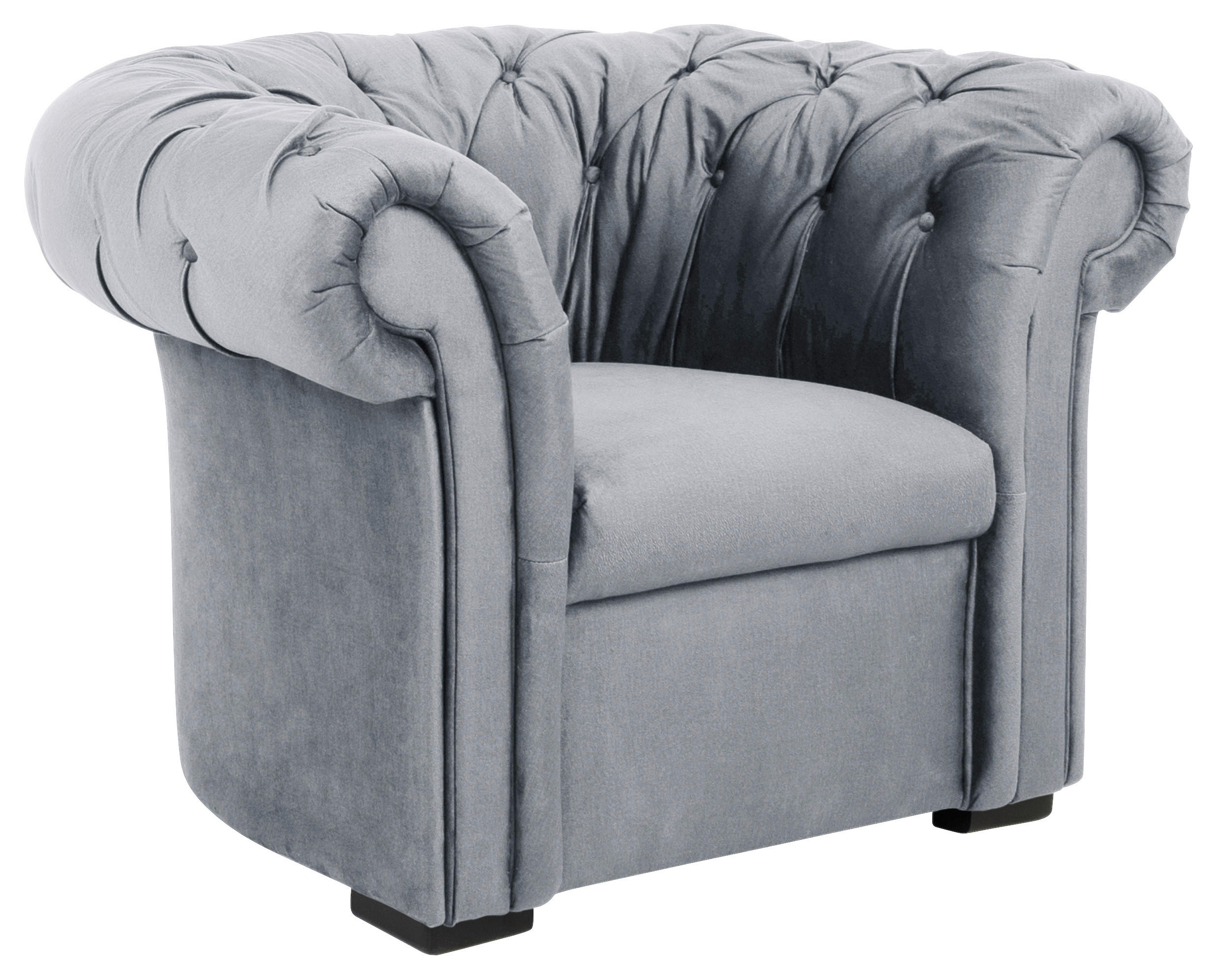 CHESTERFIELD-SESSEL in Velours Grau - Schwarz/Grau, Design, Holz/Textil (114/78/91cm) - MID.YOU